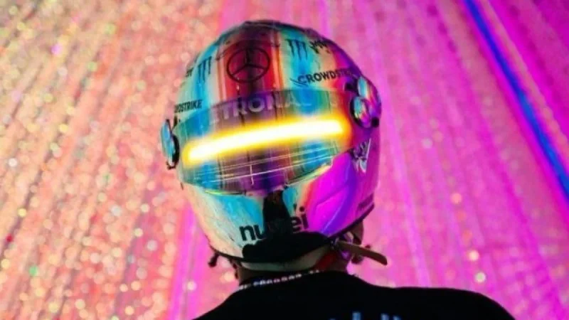 Hamilton's neon F1 helmet