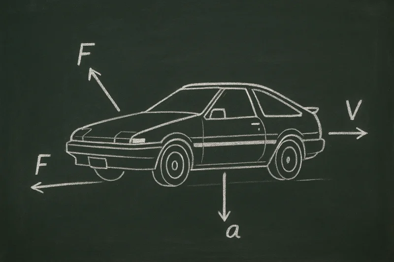 Vehicle vector force math on a chalkboard